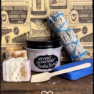 Handcrafted Lemon Lavender Coconut Oil ..Body Scrub Treasure Box 🖤🫶🏽